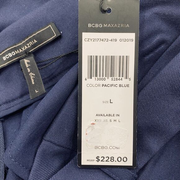 BCBGMaxazria NWT L Navy Blue High Waist Pleated Tapered Paperboy Career Pants - Picture 7 of 16